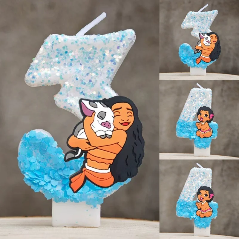 Bougie Moana des aventures océan, dessin animé 0-9 chiffres, fournitures de décoration de gâteau d'anniversaire pour enfants, accessoires de fête prénatale, cadeaux