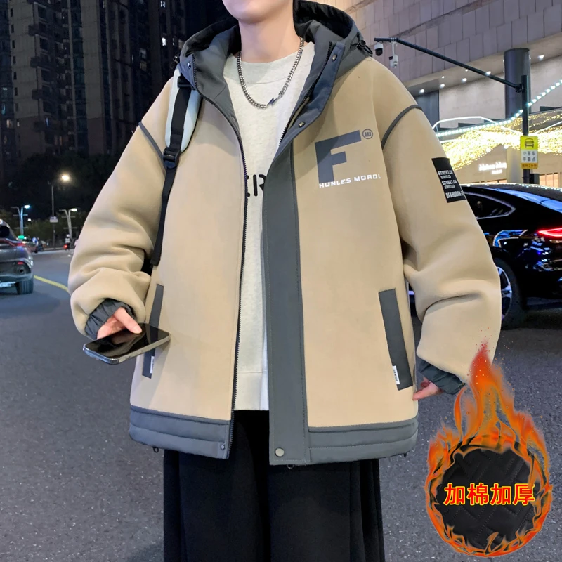 2025 Men's Fashion Wool Lined Baseball Jacket, Boys' Large Cotton Jacket, Autumn/Winter Fashion Outdoor Student Clothing