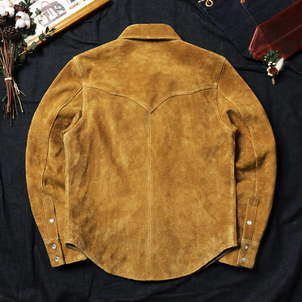 Blunt Razor Aramco Cargaz Western Vintage Suede Top Layer Cowhide Leather Shirt Suede Men\'s Genuine Leather Shirt Jacket