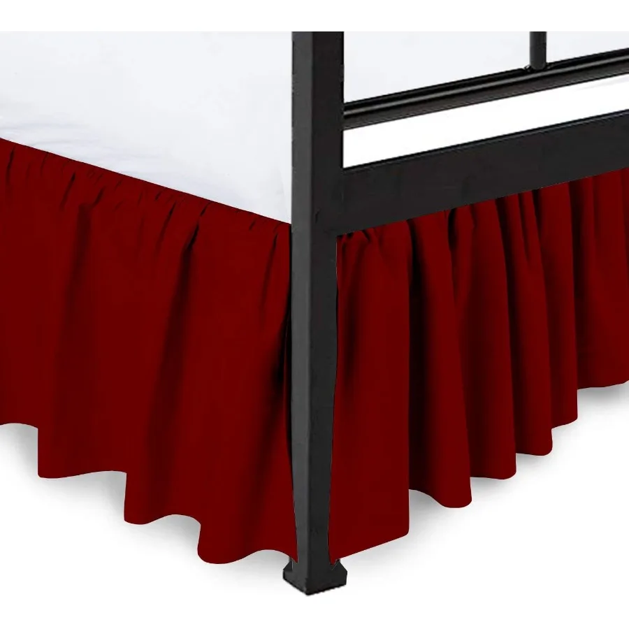 

Элегантная юбка с рюшами и разрезными углами бордового цвета для кроватей королевского размера. 18-дюймовая качественная матовая ткань из микрофибры в отеле.