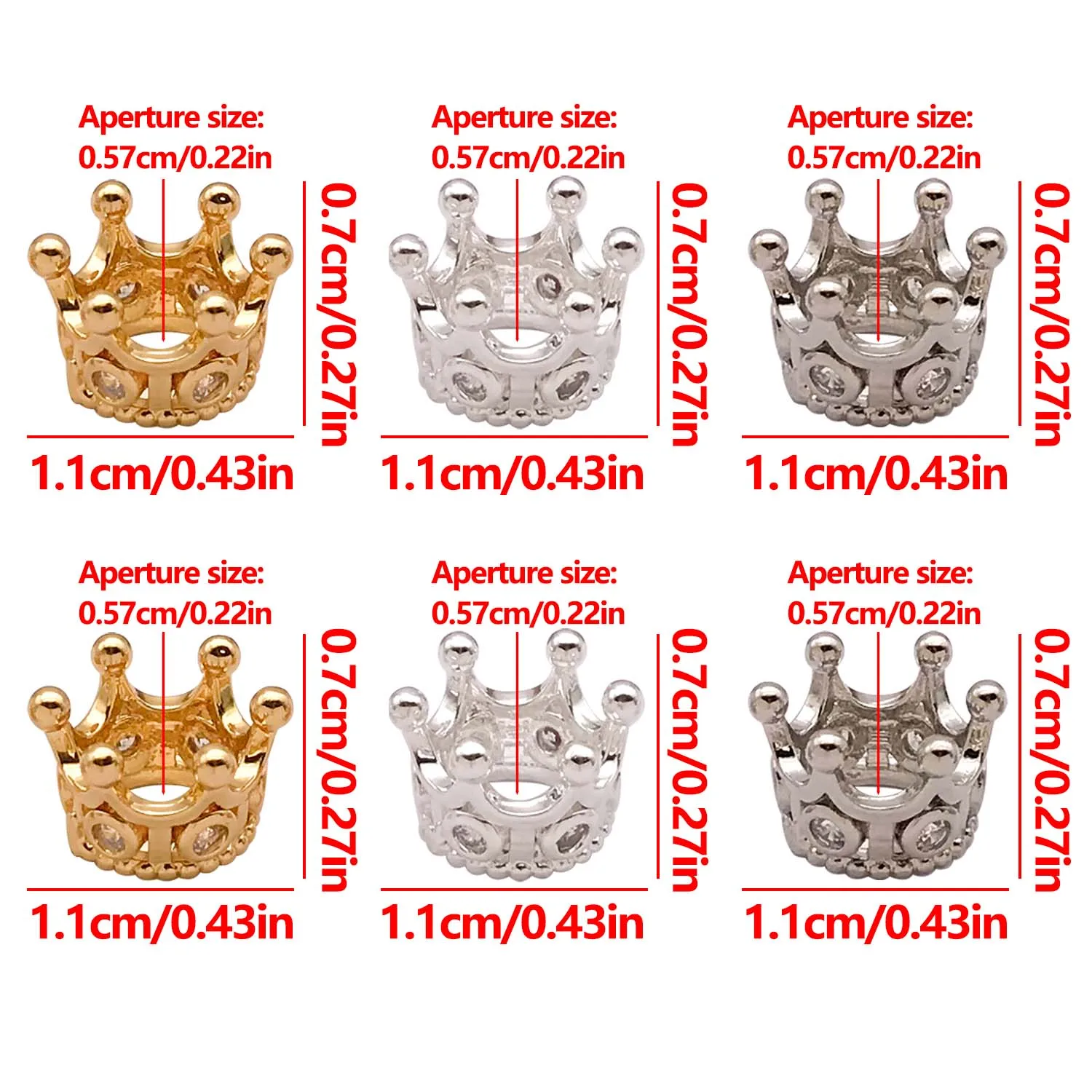 1pc 18K Real Gold Plated Brass Crown Beads Charms Inlay Zircon Spacer Beads for DIY Bracelets Necklaces Jewelry Making Accessory