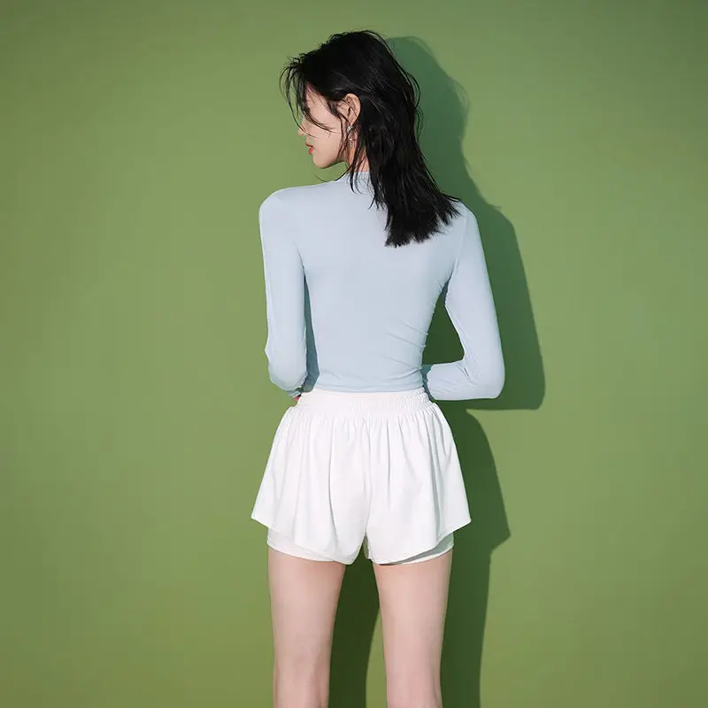 Maillot de bain deux pièces pour étudiantes, antidérapant, manches longues, printemps chaud, utilisation en piscine, été