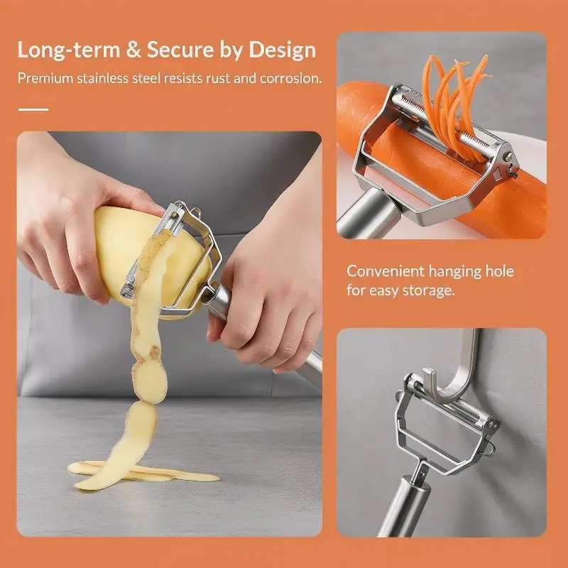 2-in-1 Multi-Function Stainless Steel Double-Head Vegetable Peeler And Julienne Slicer For Kitchen