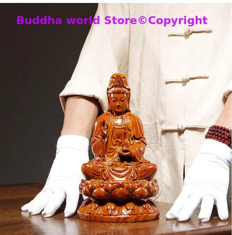 

30CM Large GOOD HOME Family Spiritual efficacious Mascot sitting Guanyin buddha ROSE Wood Handmade carving art statue