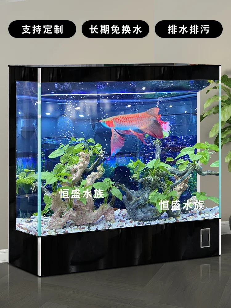 MJY fish tank living room ultra-white glass ecological water-free floor-to-ceiling integrated aquarium