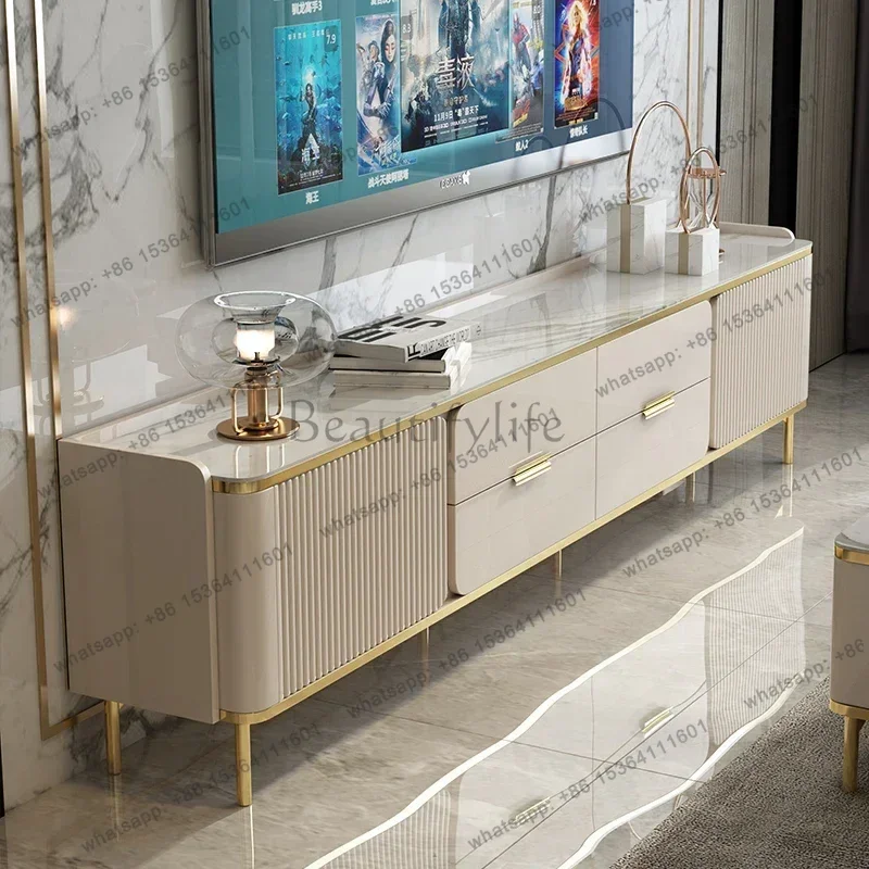 LSStorage Luxury Design Tv Stand Drawers Solid Wood Gold Universal Tv Stand Coffee Table Set Mueble Para Televisor Furniture