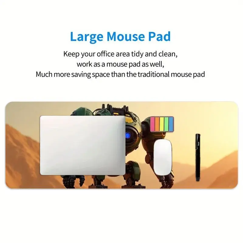 قطعة واحدة من لوحة ماوس الألعاب الروبوتية الخيال العلمي - منظر طبيعي لحدروب الشمس الصحراوية الميكانيكية الملحمية، طباعة غير قابلة للانزلاق وسلسة عالية الدقة، حصيرة مكتب ممتدة كبيرة لـ G