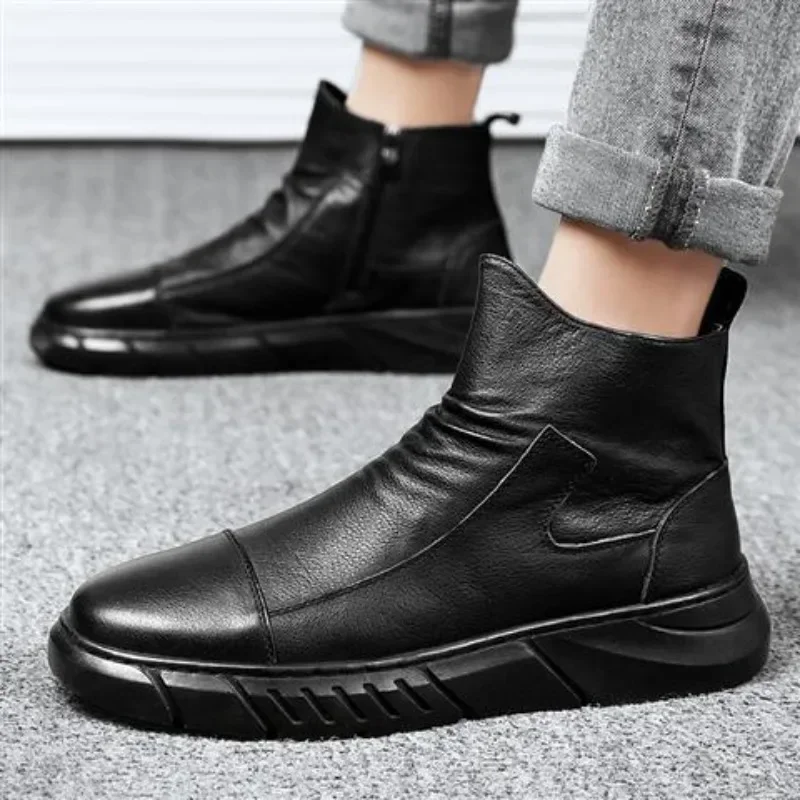 Men\'s Rain Boots Waterproof and Non-slip Male Shoes Loafers Wear-resistant Low-heel Rubber Without Lacing Work Gumboots Outdoor