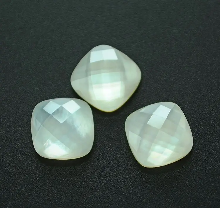 

Wholesale 10pcs 100% Natural Clear Quartz+MOP Shell 8MM 12MM Faceted Cushion Gem Cabochon,Gemstone Jewelry Bead Ring Face