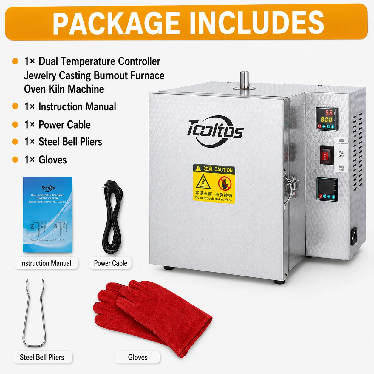 TOOLTOS Jewelry Burnout Furnace with Dual Mode Digital Temperature Control for Wax Removal and Investment Casting