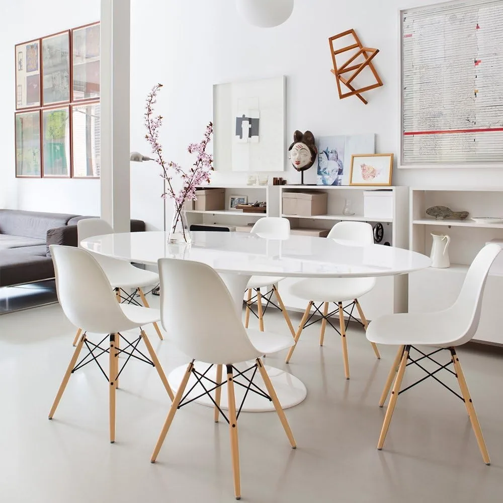

Mid-Century Modern DSW Chair Set of 4 - White Plastic Shell Dining Chairs