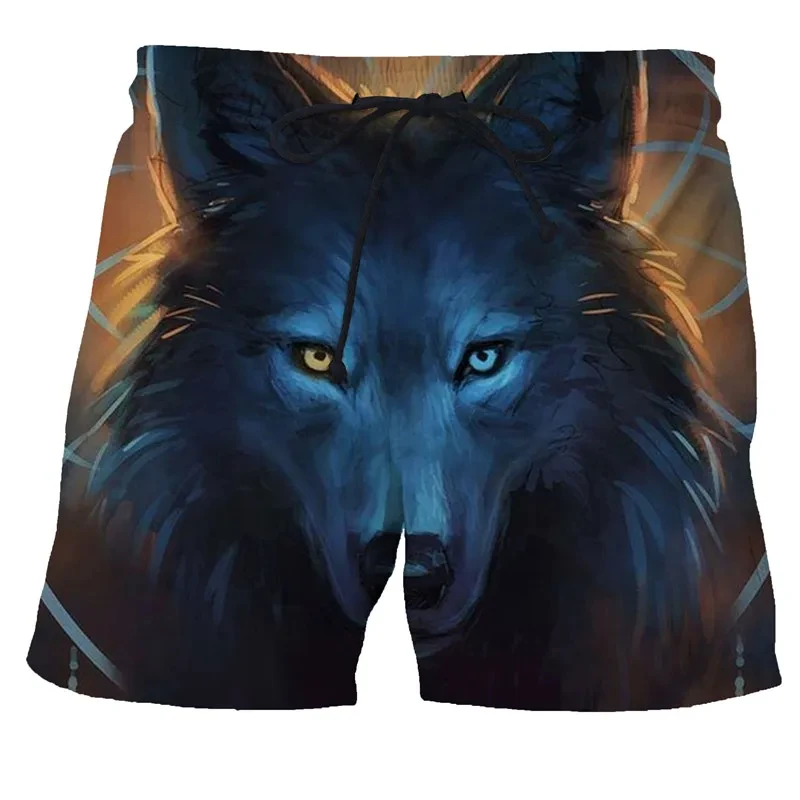 Wolf Animal Fashion Men\'S Beach Sexy Bodybuilding Shorts Quick Dry Pants Harajuku Fitness Board Surf Casual Gym Herren Homme