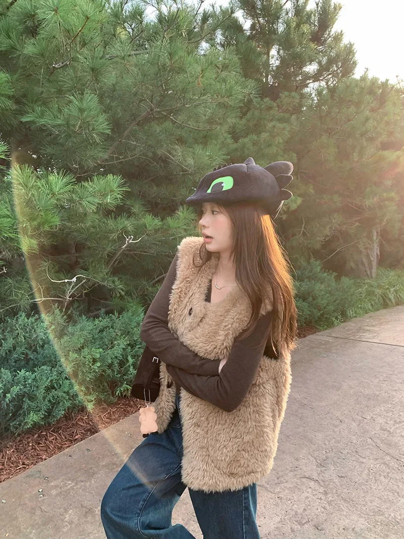 Women Faux Fur Vest Coats Solid Fur Jackets Cotton Linen Round Neck Sleeveless Single Breasted Loose Casual 2026 Autumn Winter
