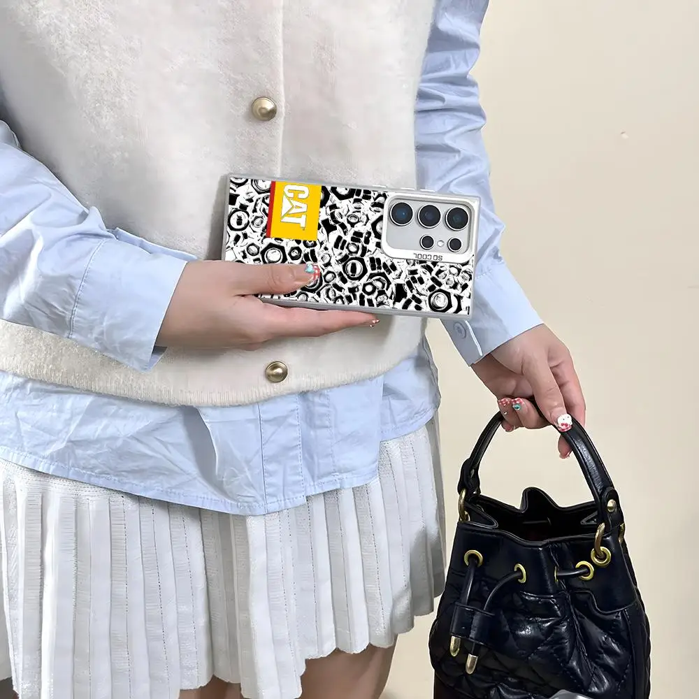 Funda de teléfono C-CateRpiLlarS a la moda para Samsung Galaxy S25 Edge S24 S23 S22 S21 S20 Ultra Funda de silicona plateada