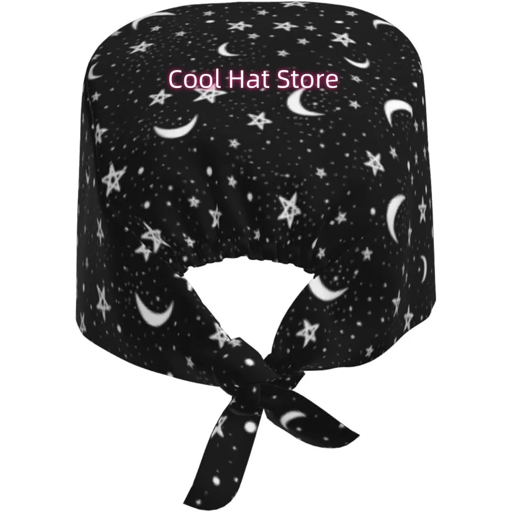 1pc Adjustable Scrub Cap with Sweatband | Lightweight 100%, Multi-Purpose, One Size Fits All,Simple dark night sky pattern