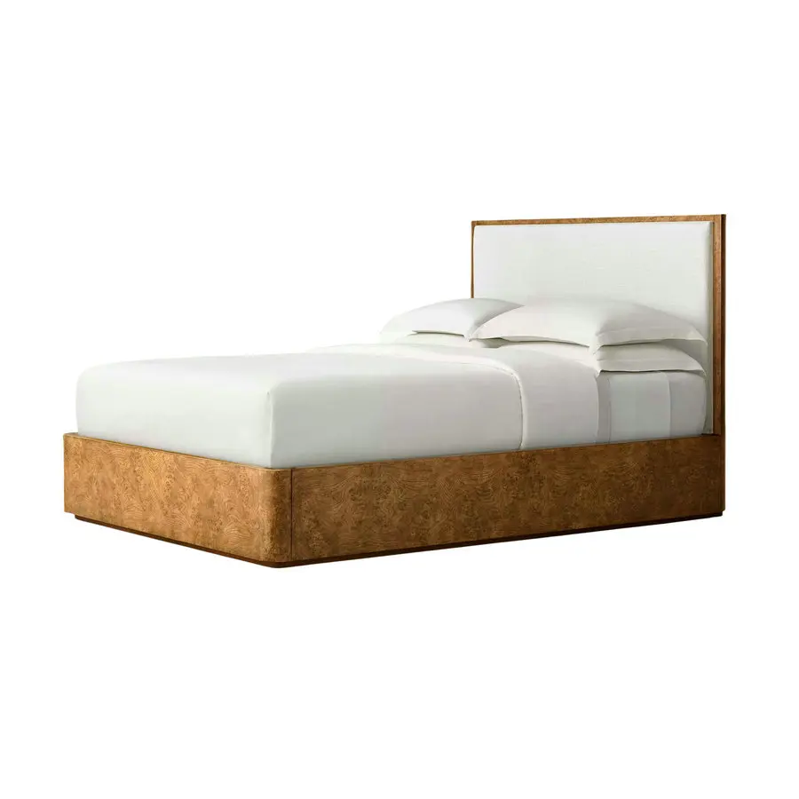 #Postmodernism Handcrafted Curved King Twin Full Queen Size Bed Frame Fabric Burl Veneer Wood Bedroom Furniture for Apartments