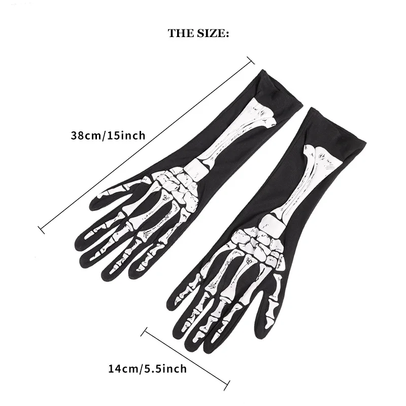 Halloween Skeleton Gloves Unisex Adult Full Finger Long Gloves Glow in The Dark Stretch Cosplay Goth Mittens Accessories