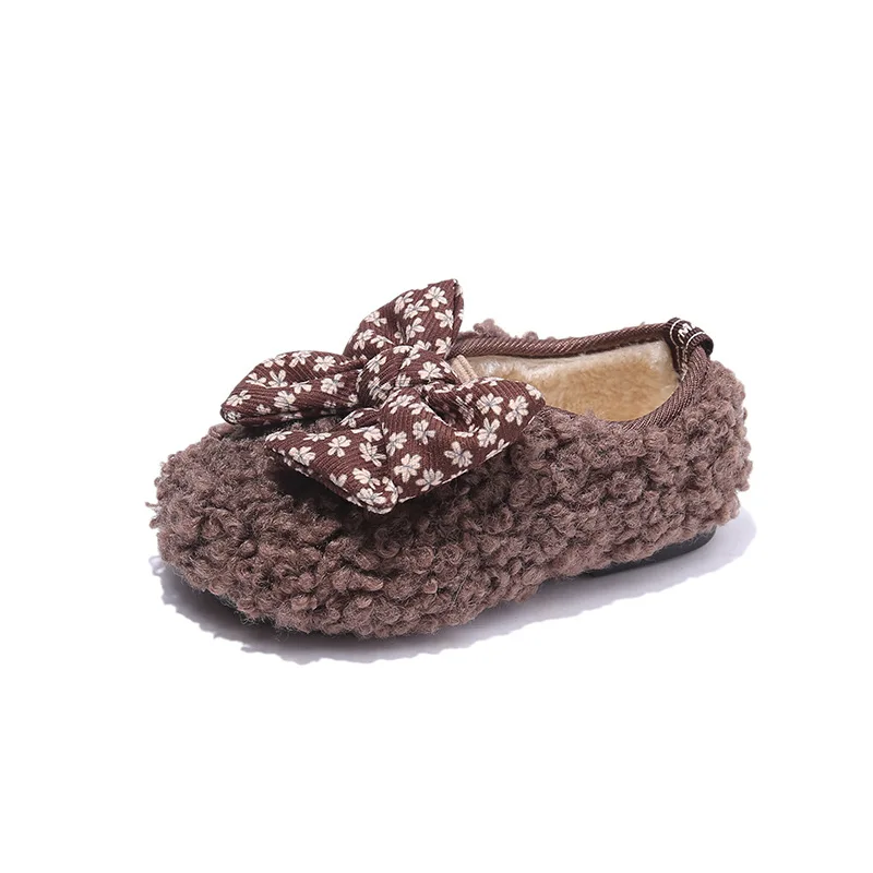 Menina sapato 2024 inverno nova borboleta princesa sapatos sola macia sapato de algodão quente sapatos de feijão peludo conforto casual criança sapato zapatillas