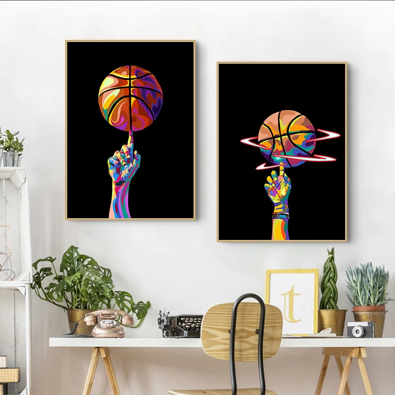 Rotary Basketball Sports Canvas Print Color Graffiti Pop Art Skateboard Golf Sports Wall Art Picture for Boys' Room Home Decor