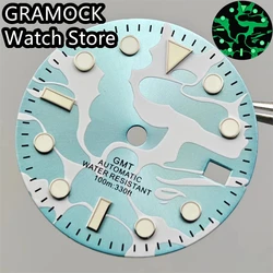 GRAMOCK 29mm NH34 Watch Dial Blue Dial Green Luminous Fit NH34 Movement Watch replacement parts