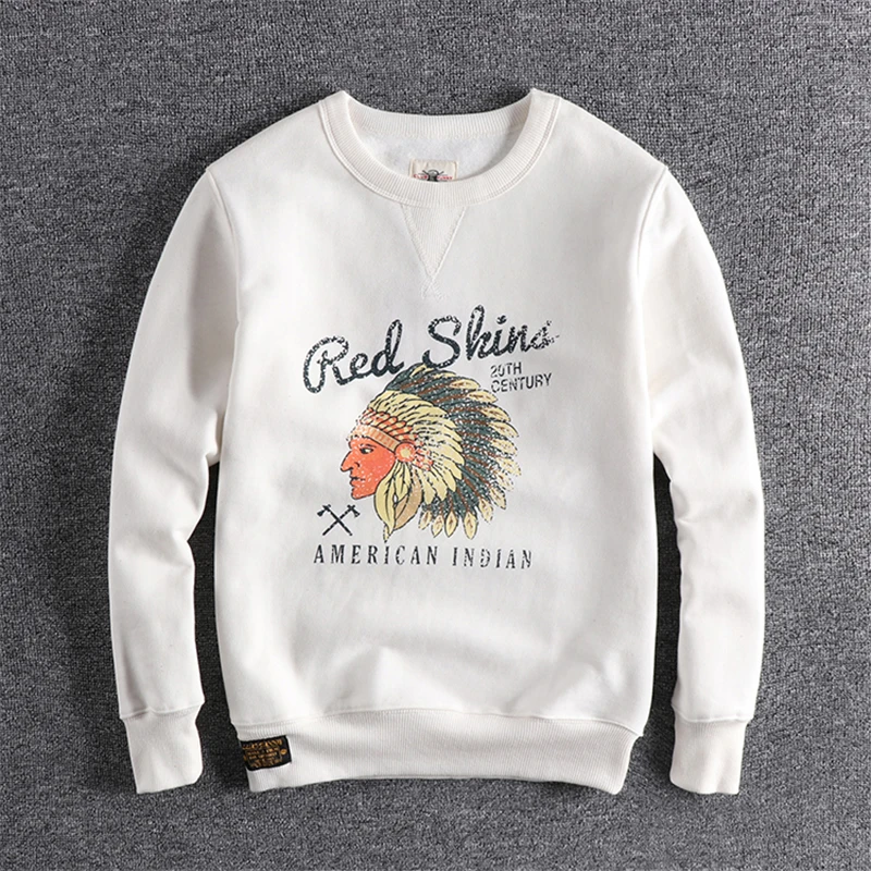 Fashion Men Thicken Fleece Sweatshirts Warm Letter Indian Pattern Ethnic Style Personality High Street Casual Pullover Male