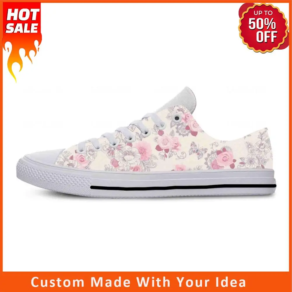 Flower Floral Pattern Anime Cartoon Fashion Funny Casual Cloth Shoes Low Top Lightweight Breathable 3D Print Men Women Sneakers