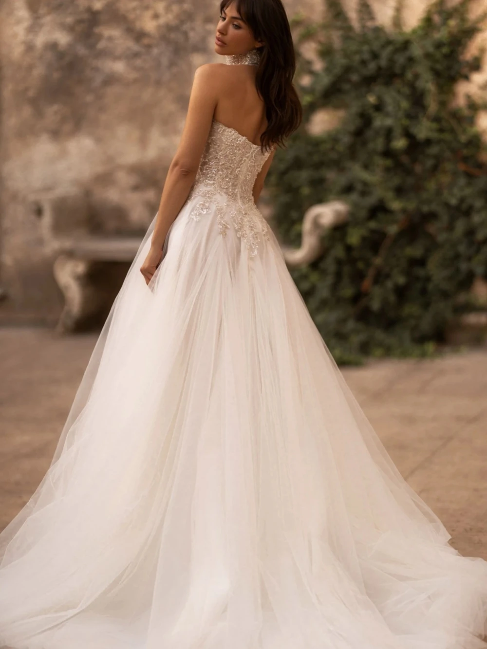 Abito da sposa senza maniche senza schienale Shinny paillettes perle abito da sposa elegante classico a-line abito da sposa lungo Robe De Mariée