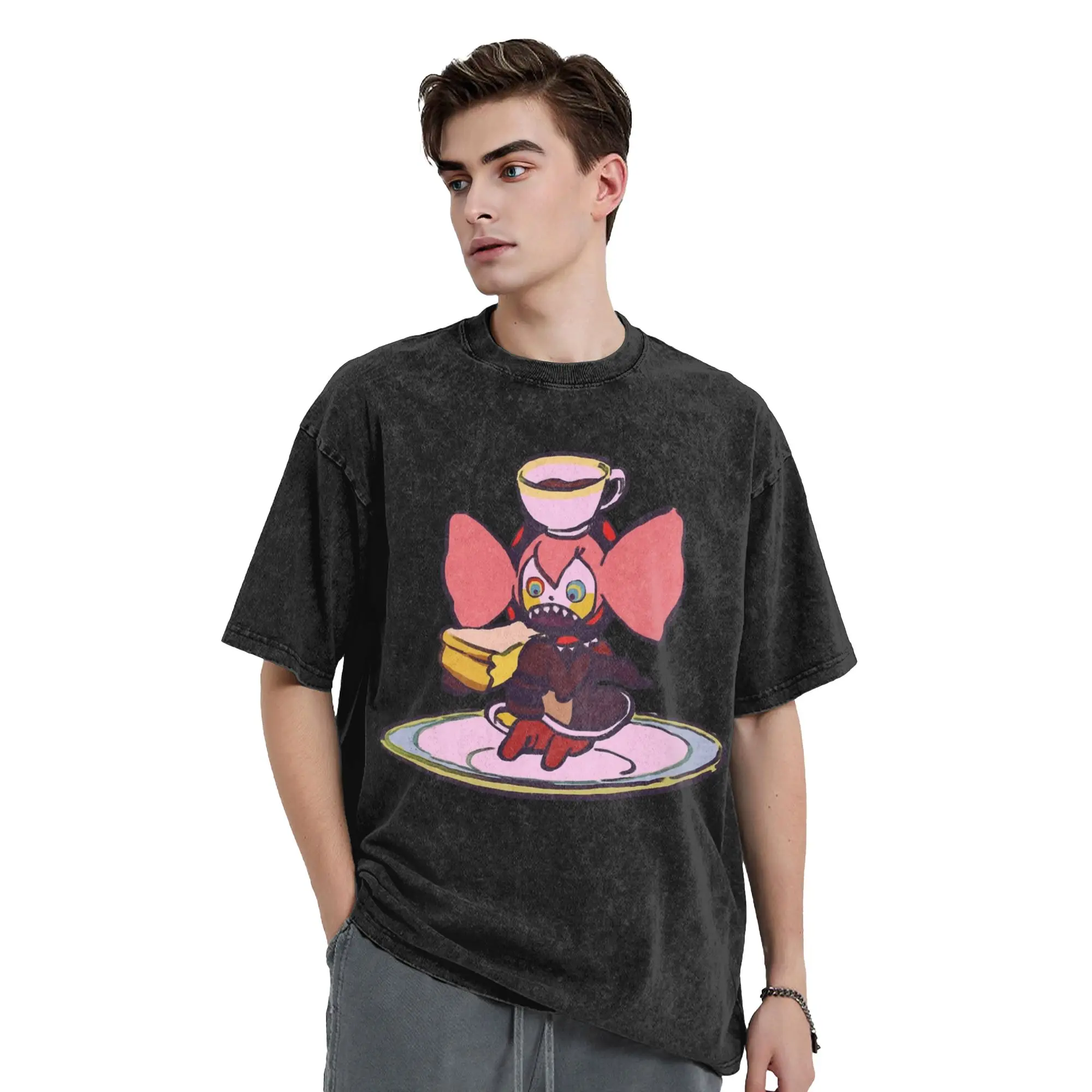 Camiseta lavada con estampado de Dessert Witch Charlotte, camisetas de Puella Magi Madoka Magica, ropa de calle, camisetas de verano de manga corta para hombres y mujeres