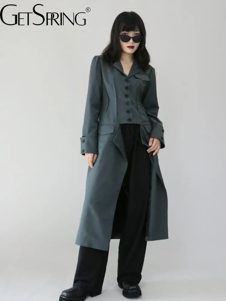 Getspring Women Trench Coat Temperament Retro Single Breasted Ladies Windbreaker Vintage Loose Long Female Overcoat Autumn 2022