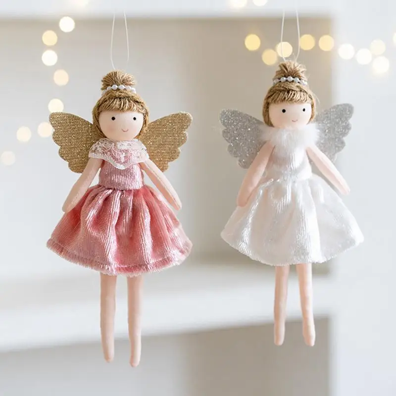 Lovely Pink Plush Christmas Angel Girl Doll Oranments Xmas Tree Hanging Pendants Merry Christma Decor Gifts Happy New Year 2025