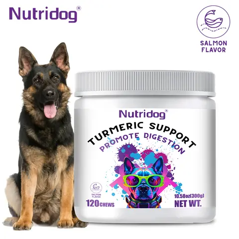 NUTRIDOG Dog Turmeric Chews Anti-Inflammatory Joint Care Contains Glucosamine Chondroitin Digestive Support 120 PCS/Bottle