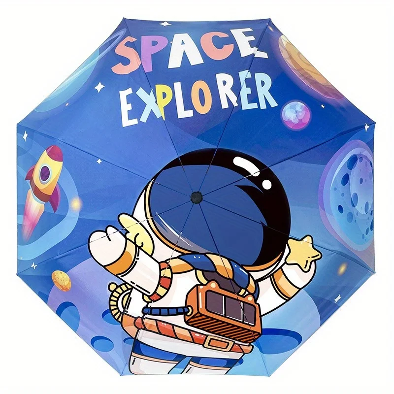 Parasol składany z 8 żebrami i uroczym wzorem astronauty z kreskówek, na co dzień, lekki, kompaktowy parasol plecakowy
