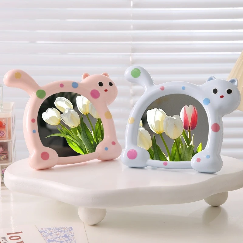 

Cartoon Style Tabletop Decorative Mirror, Cat Plastic Vanity Mirror, Home Desk Makeup Mirror, Dorm Single-Sided Mirror