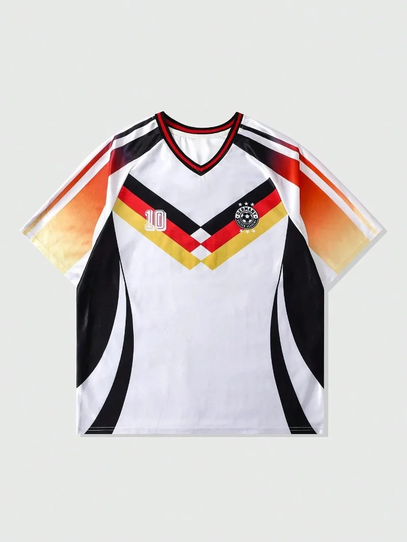 2026 Sommer Fußball-T-Shirt im deutschen Stil, atmungsaktives, lockeres Gym-Shirt, Kurzarm-Oberteil für Erwachsene und Kinder, Freizeit-T-Shirt