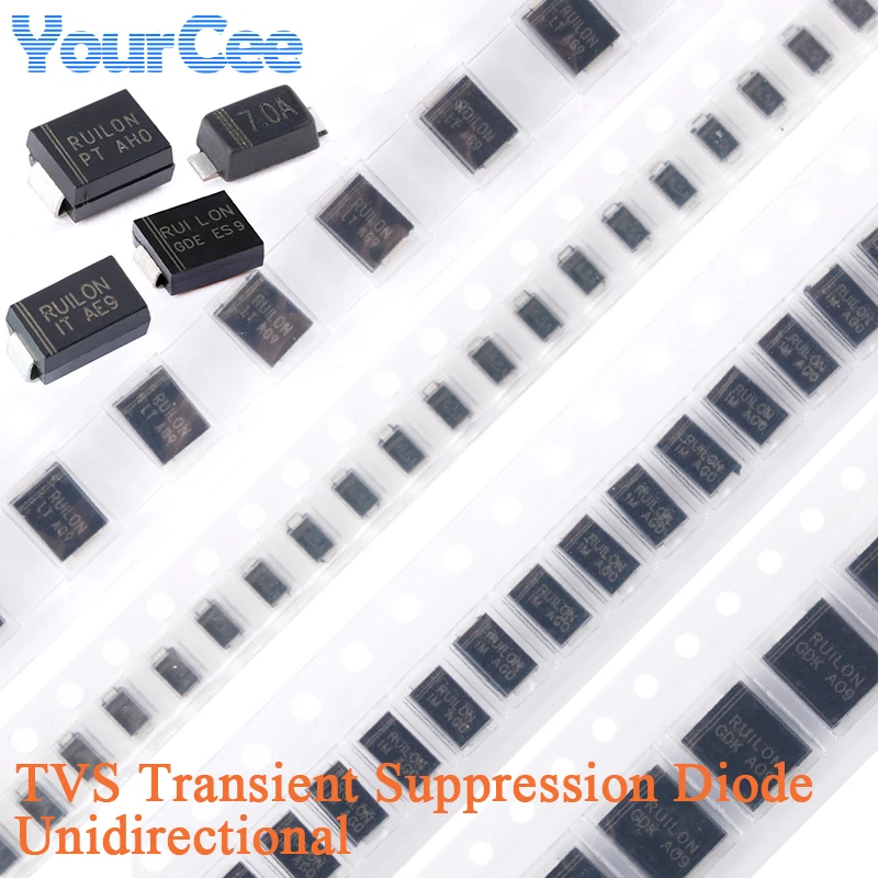 20pcs TVS Transient Suppression Diode SMCJ SMAJ SMBJ SMFJ SMCJ5.0A SMCJ6.0A SMCJ6.5A SMFJ5.0A SMFJ6.0A SMAJ10A SMAJ12A SMAJ15A