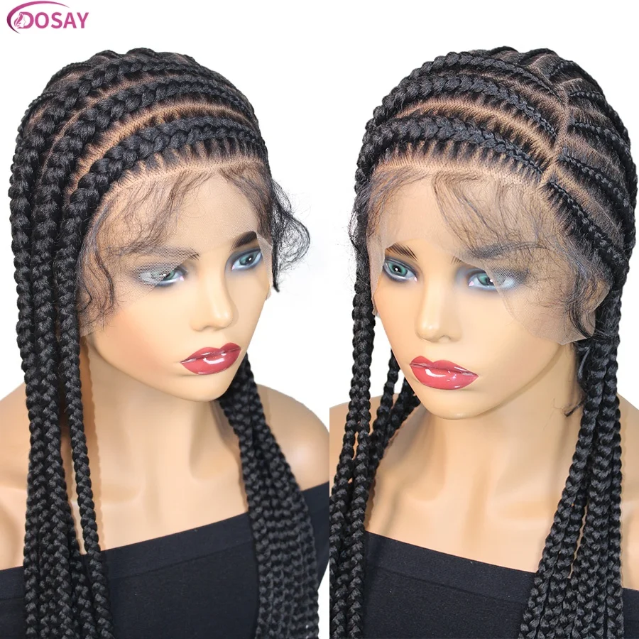 

Полный кружевной парик Cornrow, 36 дюймов, синтетический плетеный парик шнурка с детскими волосами, Jumbo, косички без узлов, парики для чернокожих женщин