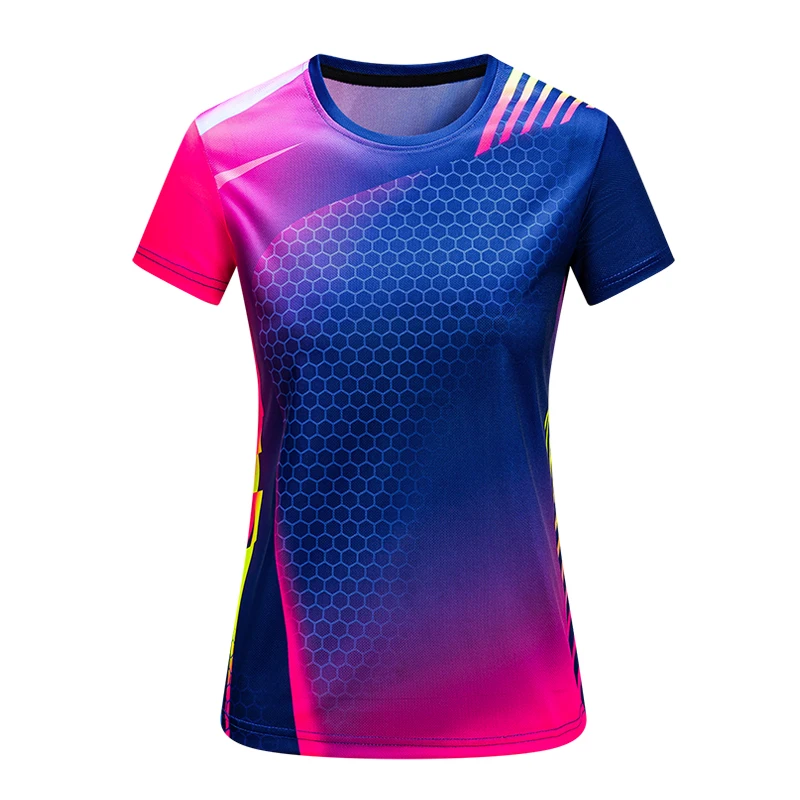 Summer Women Quick‑Dry Sports T‑Shirt Gradient Printed Short Sleeve Tops Breathable Badminton Tennis Running Gym Workout Sportsw