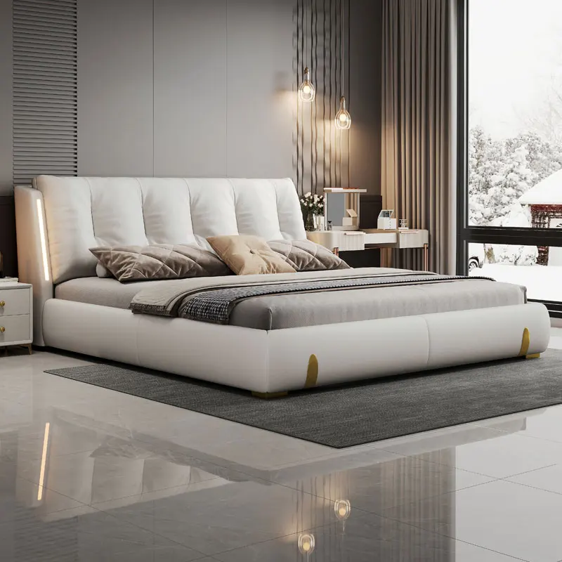 سرير فاخر مضاء ذكي صندوق واحد إطار كينغسيز قاعدة اللوح الأمامي 220x200 سم سرير مزدوج أثاث مريح مايفلين فور زوهوس