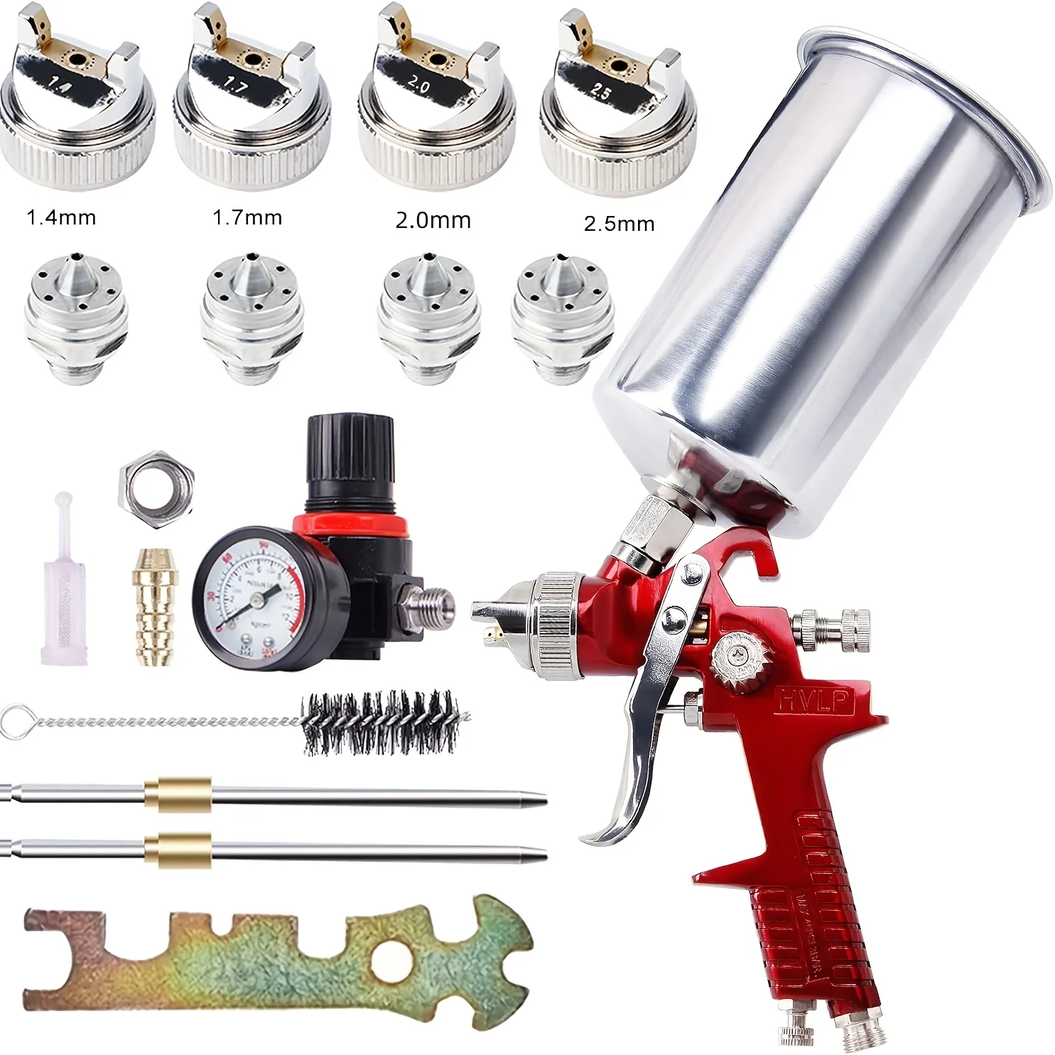 High Performance HVLP Gravity Feeding Spray Gun with 1.4mm 1.7mm 2.0mm 2.5mm Nozzle 1000cc Aluminum Cup