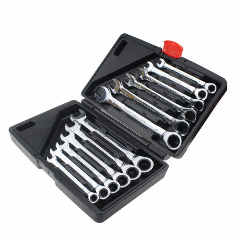 

A set of 12pcs auto repair tools 8-19mm fixed head combination ratchet wrench torque wrench double offset ratchet wrench kit