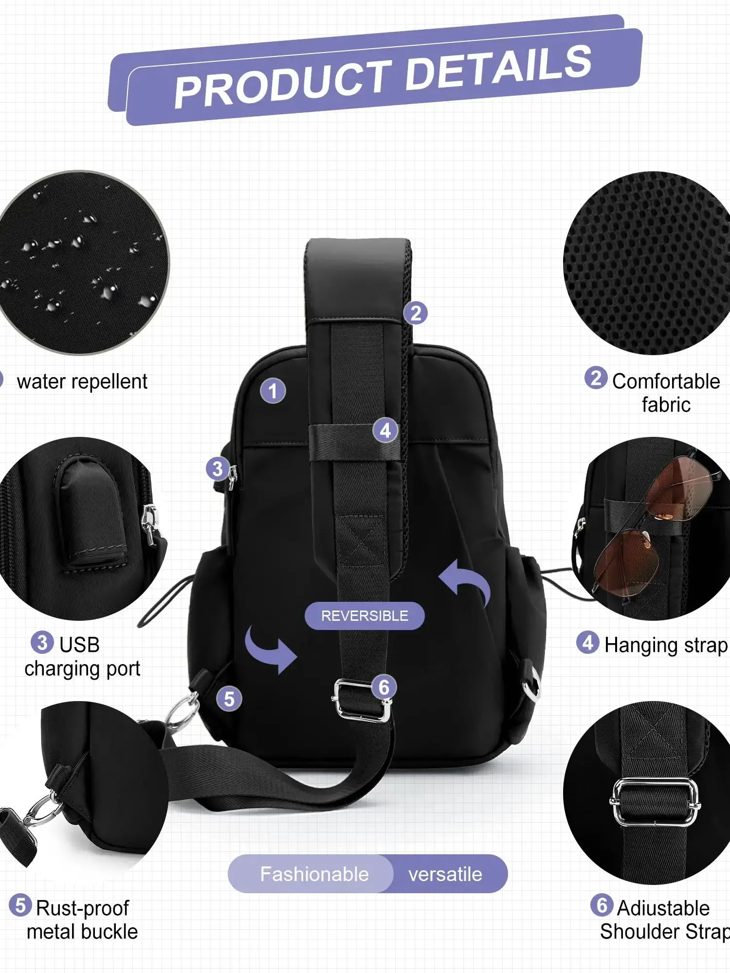 Versatile Chest Bag for Men Women Casual Sports Crossbody Bag Fashion Small Shoulder Bag with USB Charging Large Capacity Waist