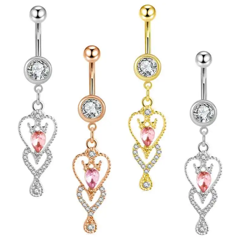 3 color Mix Stainless Steel Dangle Belly Button Rings for Women Belly Ring Dangling Piercing Jewelry with Heart Flower Butterfly