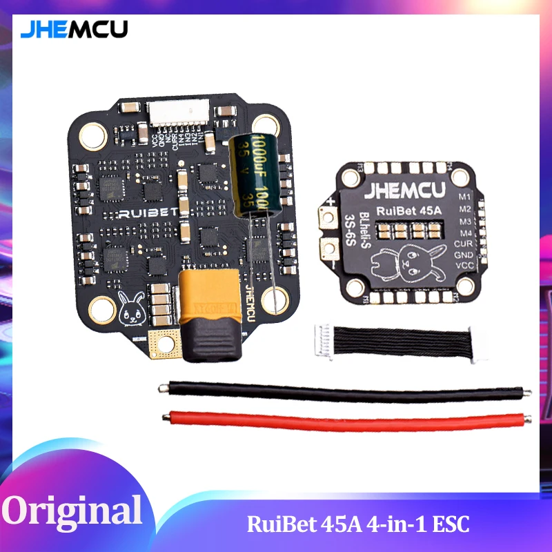 

RuiBet 45A ESC 4-в-1 — BLHeli_S DShot600, поддержка LiPo 2–6S, BEC 5 В для FPV Drone Racing/Freestyle, штабелируемая 30,5 × 30,5 мм