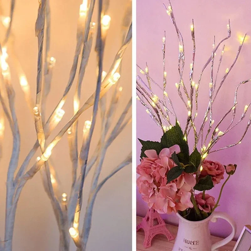 

White Birch Branch Lights, 20 LED Willow Branch Fairy Lights, Indoor Lit Twig Lamp for Home Bedroom Fireplace Decor