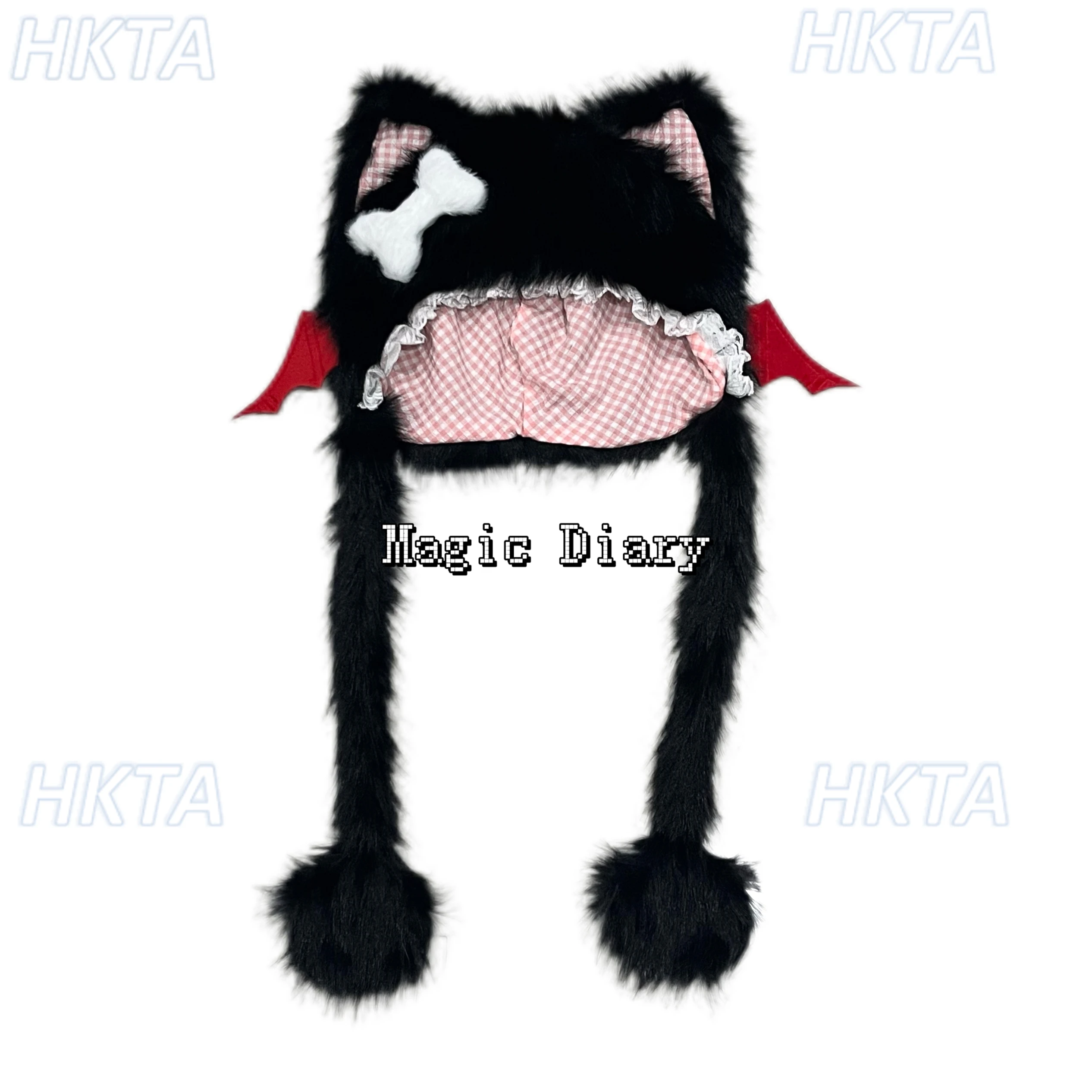 かわいい漫画サブカルチャー暖かい耳プロテクターコスプレ Y2K 黒帽子女性秋レースパッチワーク弓ハロウィン帽子アクセサリー