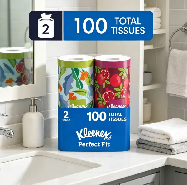 Kleenex Perfect Fit Facial Tissues, 2 Canister Boxes, 50 Tissues per Box, 2-Ply