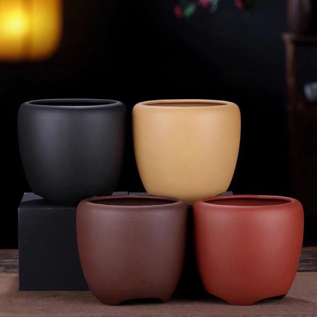 China Yixing Purple Clay Flower Pot Rounded Home Decoration Vase Indoor Ornamental Greenery Bonsai Pots