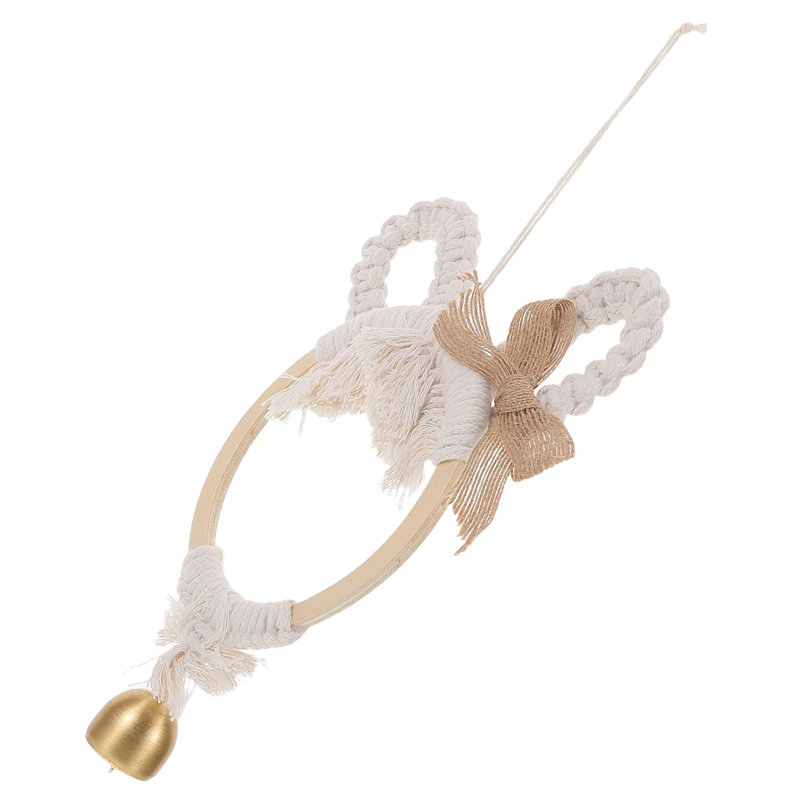 

Macrame Bunny Wreath Wall Hanging Decoration with Bell Handmade Woven Chime Ornament for Window Door Garden Patio Boho Farmhouse