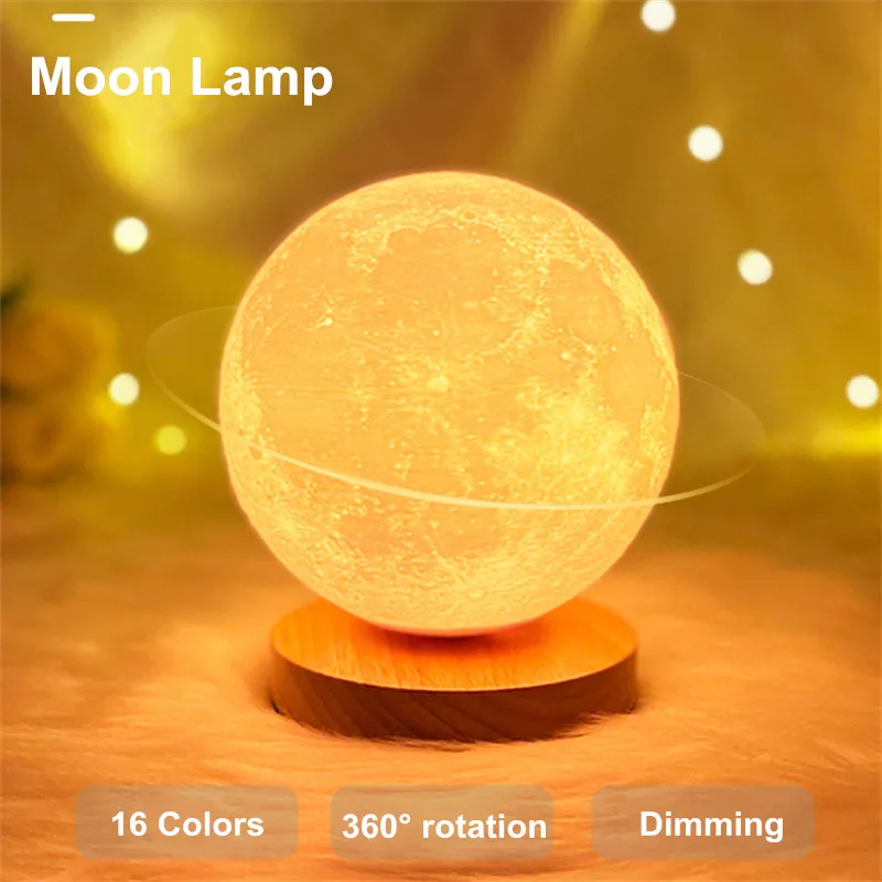 Lámpara de luna de 16 colores para niños, luces nocturnas de galaxia, lámpara de planeta LED recargable por USB, Control remoto y táctil, regalos de