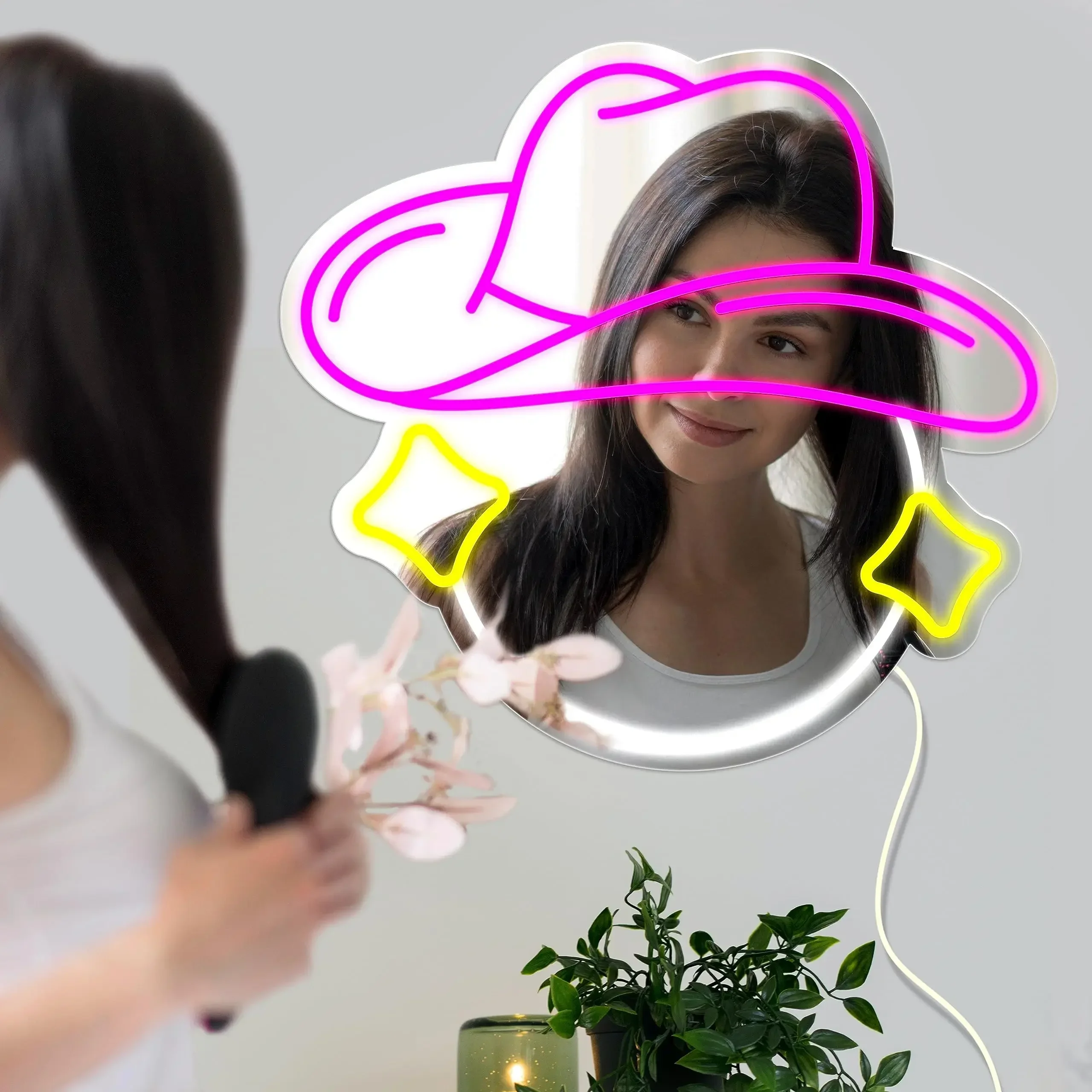 

Cowgirl Hat Neon Sign Mirror Cowgirl Hat LED Neon Light For Girls Room Wall Mirror Decor Cowgirl Birthday Festival Gift